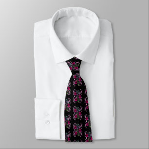 Triple Black Day Of The Dead Skulls Pink Roses Tie