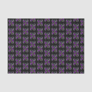 Triple Black Day Of The Dead Skulls Purple Roses Tissue Paper
