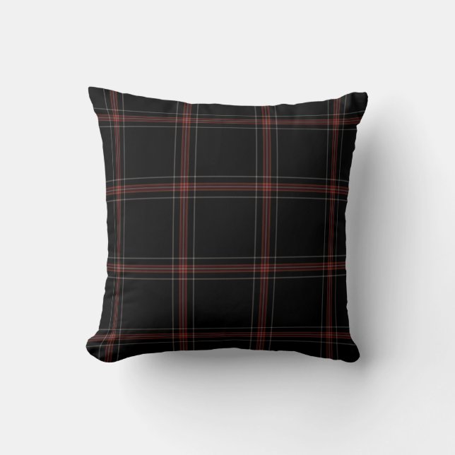 Triple Black Red Tartan Plaid Cushion (Front)