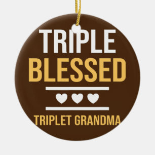 Triple Blessed Triplet Grandma Grandkids Funny Ceramic Tree Decoration