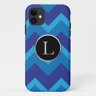 Triple Blue Chevron L Silver Caslon Monogram Case-Mate iPhone Case