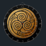 Triple Celtic Knot Swirl Mandala Dartboard<br><div class="desc">Dramatic black and gold intricate triple Celtic knot swirl mandala. Eternal spirals and trinity knots adorn an ancient parchment</div>