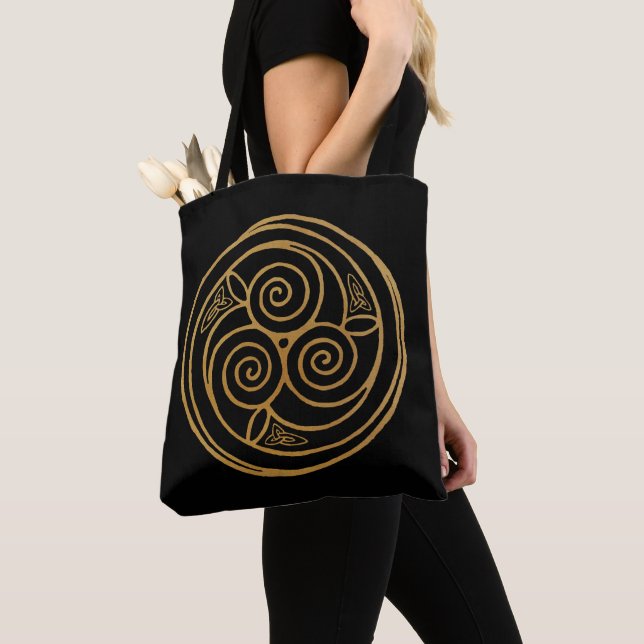 Triple Celtic Knot Swirl Mandala Tote Bag (Close Up)