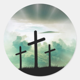Triple Cross with Blue Sky Backdrop Classic Round Sticker