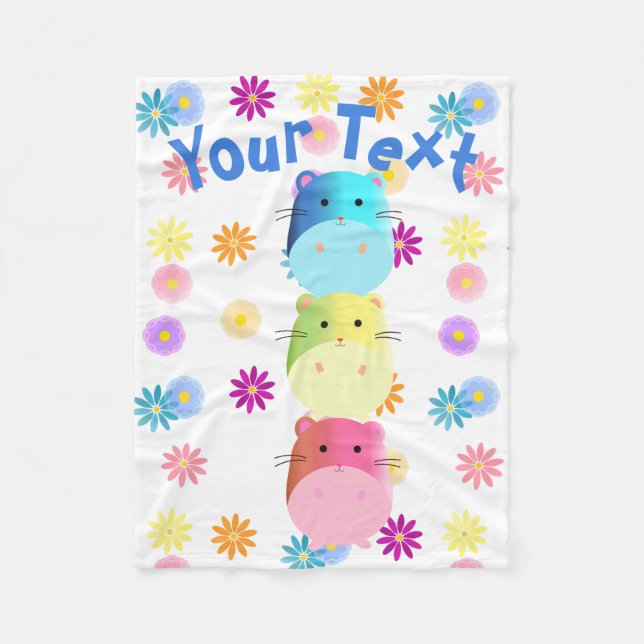 Triple Cute Kawaii Hamsters Custom Fleece Blanket (Front)
