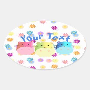 Triple Cute Kawaii Hamsters Custom Oval Sticker