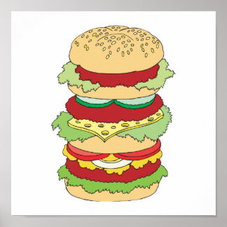 triple decker hamburger poster