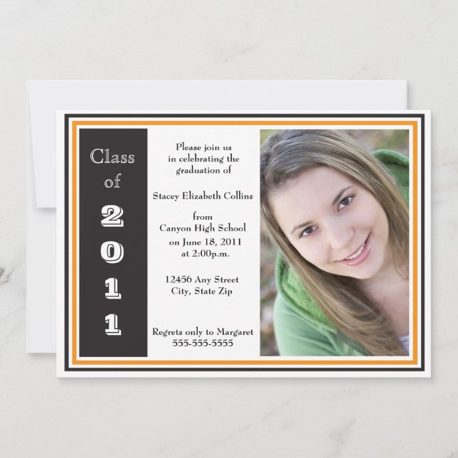 Triple Frame Graduation (black and orange) Invitation (Front)