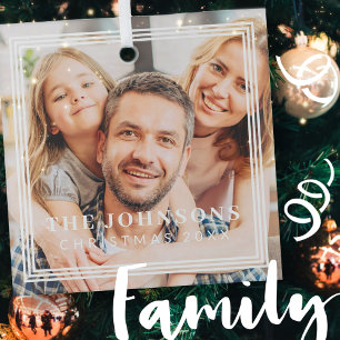 Triple Frame Modern Chic Family Photo Holiday Glass Tree Decoration