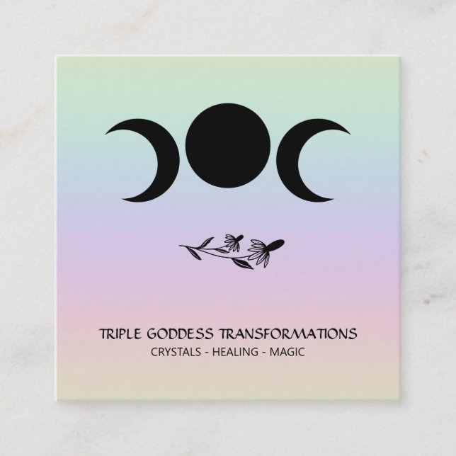 *~* Triple Goddess Luna  Moon Magic Boho Rainbow Square Business Card (Front)