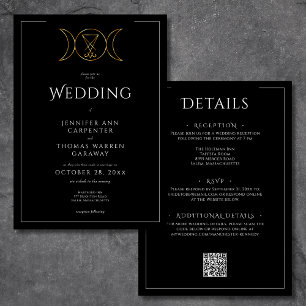 Triple Goddess Wiccan Moon Black Wedding Two Sided Invitation