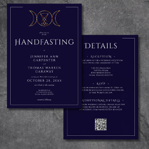 Triple Goddess Wiccan Moon Blue Handfast Two Sided Invitation