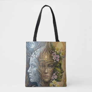 Triple Goddess Winter to Spring Imbolc Fantasy Art Tote Bag