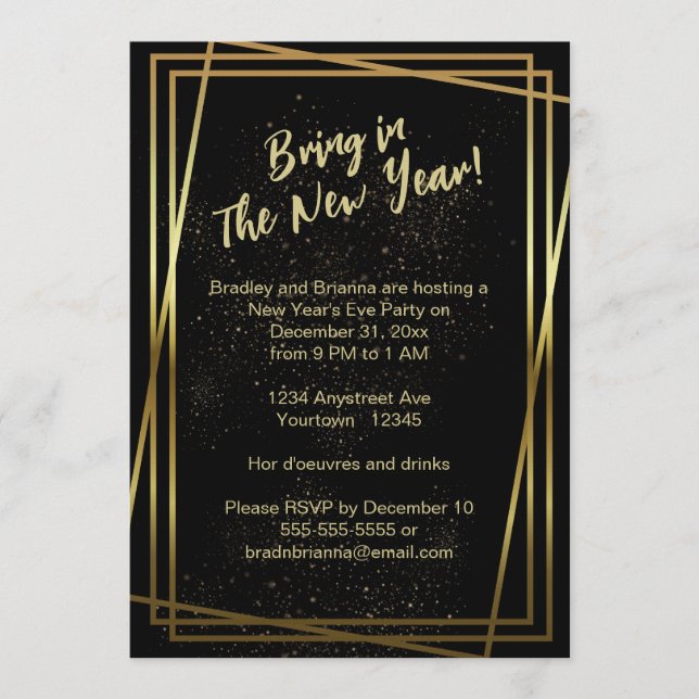 Triple Gold Frame New Year's Eve Party Invitation (Front)