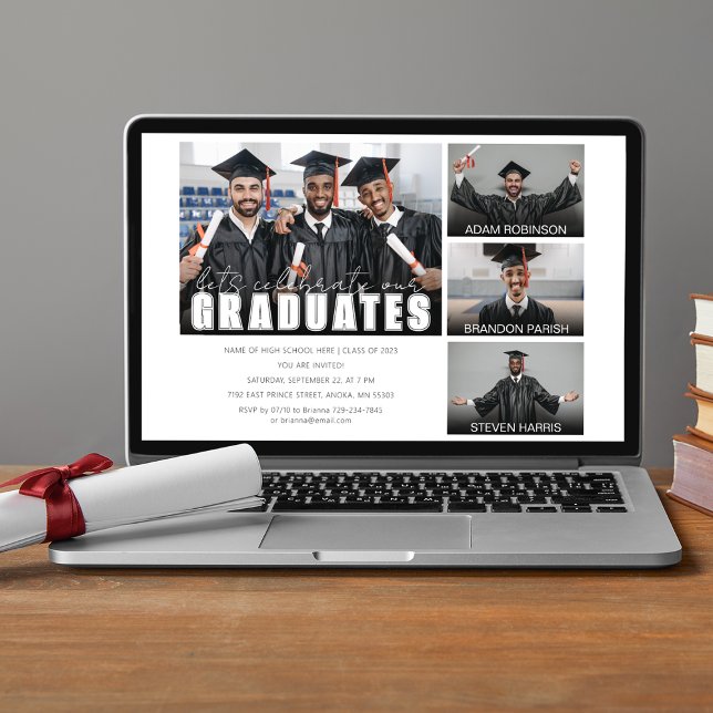 Triple Graduates Celebration | 4 Photo Graduation Invitation (Creator Uploaded)
