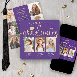 Triple Graduation Photo Collage Purple Gold Joint Announcement