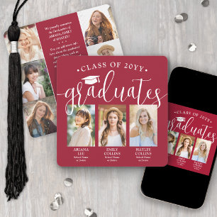 Triple Graduation Photo Collage Red & White Joint Announcement