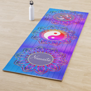 Triple Hexagon Mandalas OM Symbol Yin Yang Namaste Yoga Mat