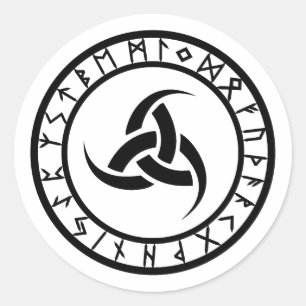 Triple Horn of Odin - Rune Circle Classic Round Sticker