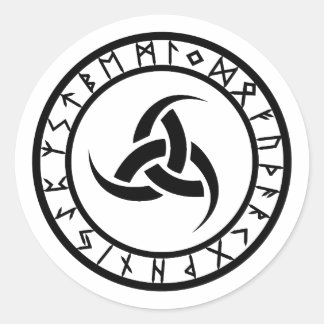 Triple Horn of Odin - Rune Circle Classic Round Sticker