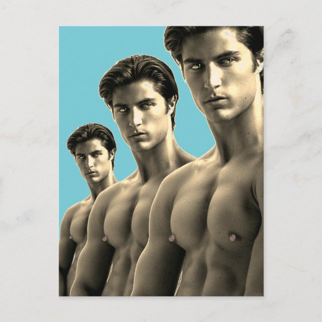 Triple Hunks Postcard (Front)