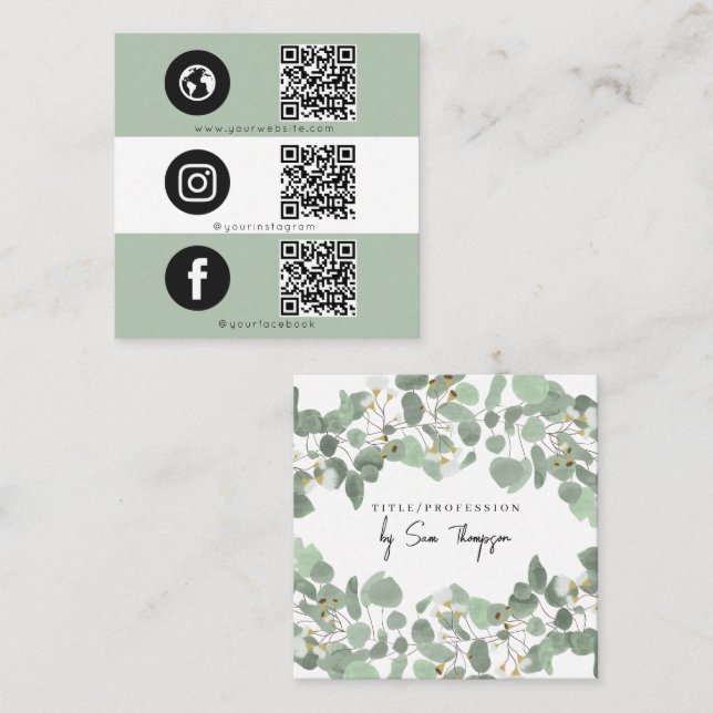 Triple Icon QR Code Social Media Eucalyptus Calling Card (Front/Back)