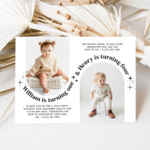 Triple Joint Landscape Photo Birthday  Invitation