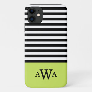 Triple Letter Monogram Green Black White Stripes Case-Mate iPhone Case