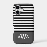 Triple Letter Monogram Grey Black White Stripes