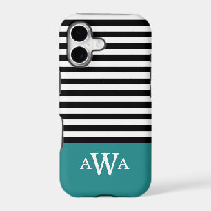 Triple Letter Monogram Teal Black White Stripes