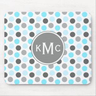 Triple Monogram Blue Grey Dots Mouse Pad