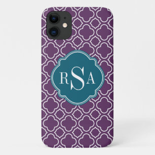 Triple Monogram Blue Purple Quatrefoil Pattern Case-Mate iPhone Case