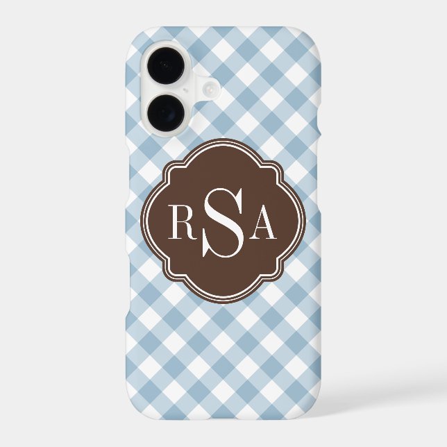 Triple Monogram Brown Blue Gingham Pattern (Back)