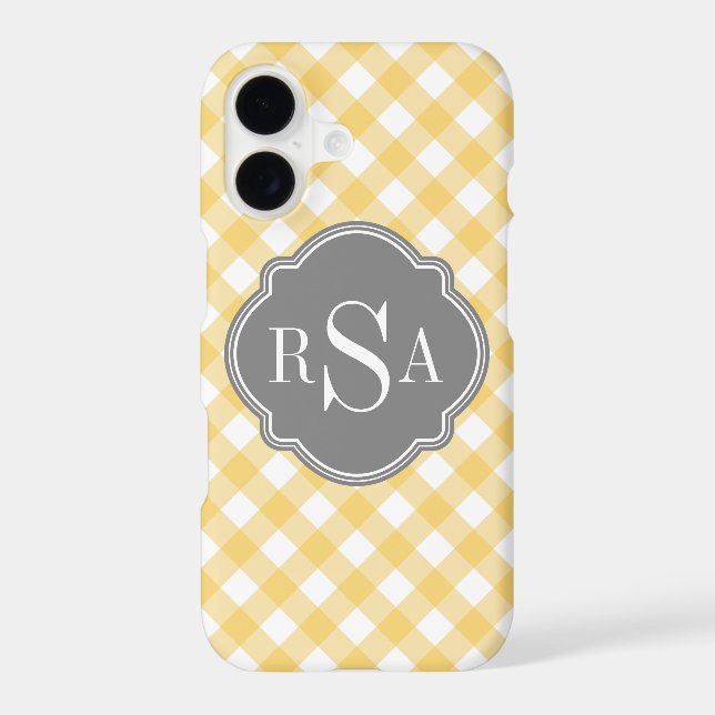 Triple Monogram Grey Yellow Gingham Pattern (Back)