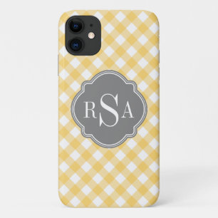 Triple Monogram Grey Yellow Gingham Pattern Case-Mate iPhone Case
