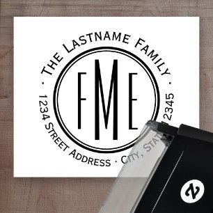 Triple Monogram / Name & Return Address Art Deco Self-inking Stamp