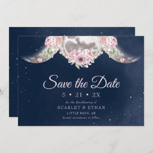 Triple Moon Dark Blue Night Sky Floral Handfasting Save The Date