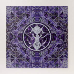 Triple Moon - Goddess -Amethyst and Silver Jigsaw Puzzle