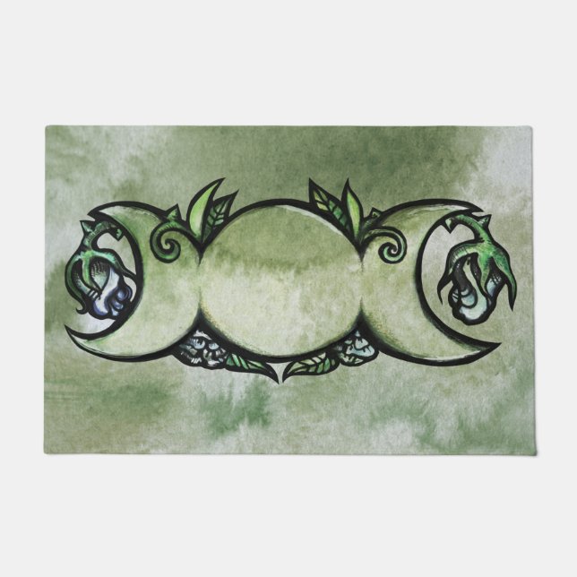 Triple Moon Goddess Gaia Artwork Green Witch       Doormat (Front)