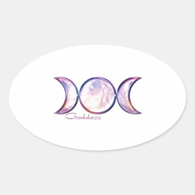 triple moon goddess iridescent pearl oval sticker (Front)