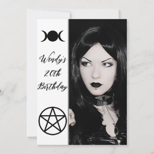 Triple Moon Goddess Pentacle Birthday Party Photo Invitation