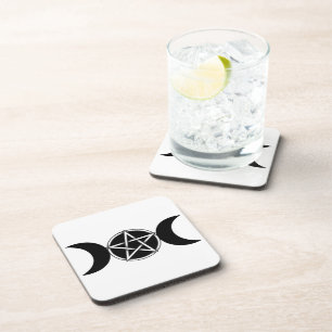 Triple Moon Goddess Pentacle Pentagram Coaster