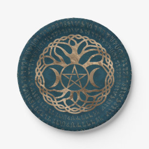 Triple Moon Goddess with pentagram Paper Plate