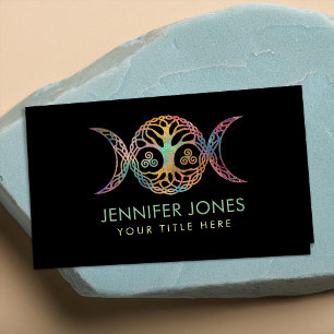 Triple Moon Goddess with triskele and tree of life Business Card