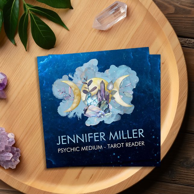Triple Moon - Healing Crystals Nebula Sky Square Business Card (Creator Uploaded)
