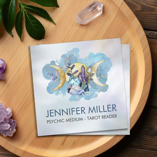 Triple Moon - Healing Crystals on pearl Square Business Card (Creator Uploaded)