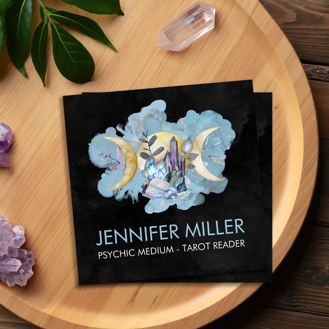 Triple Moon - Healing Crystals Watercolor  Square  Business Card (Creator Uploaded)