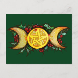 Triple Moon Holly Yule Art Postcard