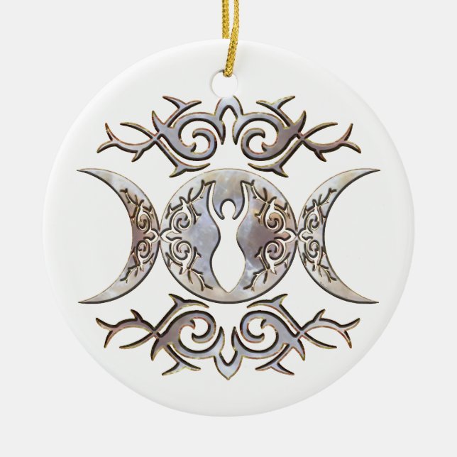 Triple Moon Moonstone Goddess Ceramic Tree Decoration (Front)