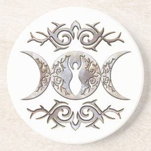 Triple Moon Moonstone Goddess Coaster